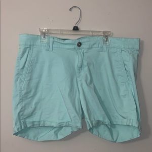 teal blue jean shorts